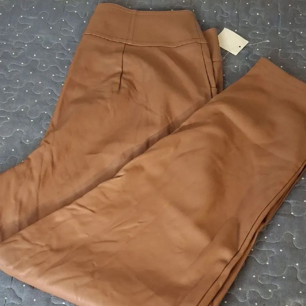 Bar III Brown Faux Leather high rise Pants size 14 NWT